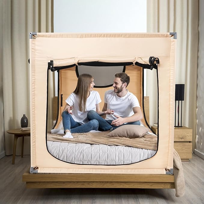 Bed Canopy Portable Blackout Bed Tent Privacy Tent for Adult Indoor Sleeping with 3 Doors, Storage Bag