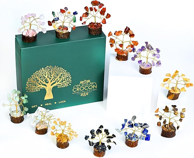 Crocon 12 Crystal Tree of Life Return Gifts Birthday Gifts for Women Chakra Healing Crystals & Stones for Positive Energy Good Luck Home and Office Decor Party Favor Gift for Mom & Dad Housewarming