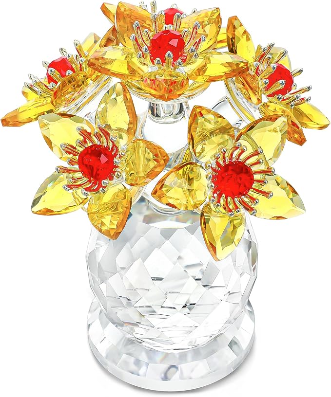 Yellow Glass Flower Bouquet Collectible Figurines Crystal Flower Ornament Wedding Anniversary for Women Wife