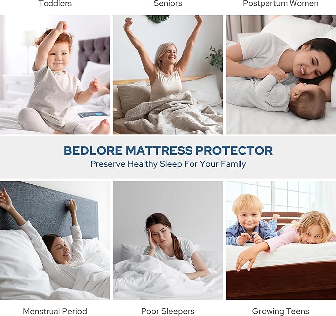 BEDLORE Waterproof Mattress Protector, Cal King Size Mattress Pad with Deep Pocket 6"-23" Depth, Soft Dirt-Proof Double Bed Mattress Cover for Bedroom, College Dorm, Hotel (Sky Blue)