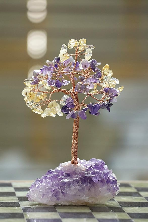 Amethyst & Citrine Crystal Tree with Cluster Base Tree of Life Decor for Shelf, Bedroom, Birthday Gifts for Women, Sister Gift, Birthday Gifts for Mom, Cute Home Office Decor Housewarming Present
