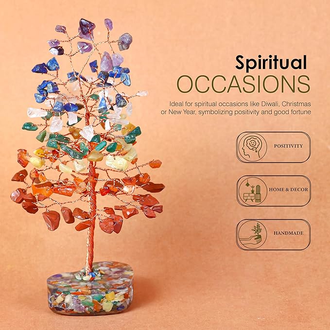 Crocon Crystal Heart Base Tree Good Luck Birthday Gifts for Womens, Mom, 7 Chakra Healing Stones & Crystals Tree of Life for Positive Energy Feng Shui Décor Home and Office Desk Decor Present for her