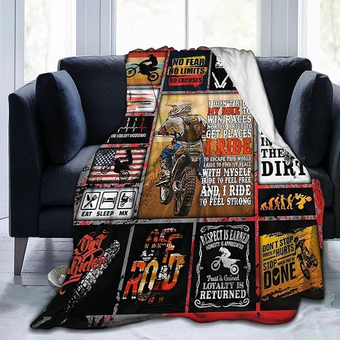Motorcycle Blanket for Boys Girls Women Men Dirt Bike Gifts Motorcycle Throw Blanket Plush Cozy Flannel Fleece Ultra Soft Fuzzy Blankets 60"X50"