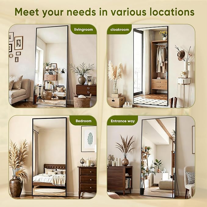 Full Length Mirror, 71"x28" Full Body Mirror, Oversized Floor Mirrors, Leaning Free Standing Mirrors, Hanging Mounted Large Mirrors for Bedroom Dressing Room, Cloakroom, Black