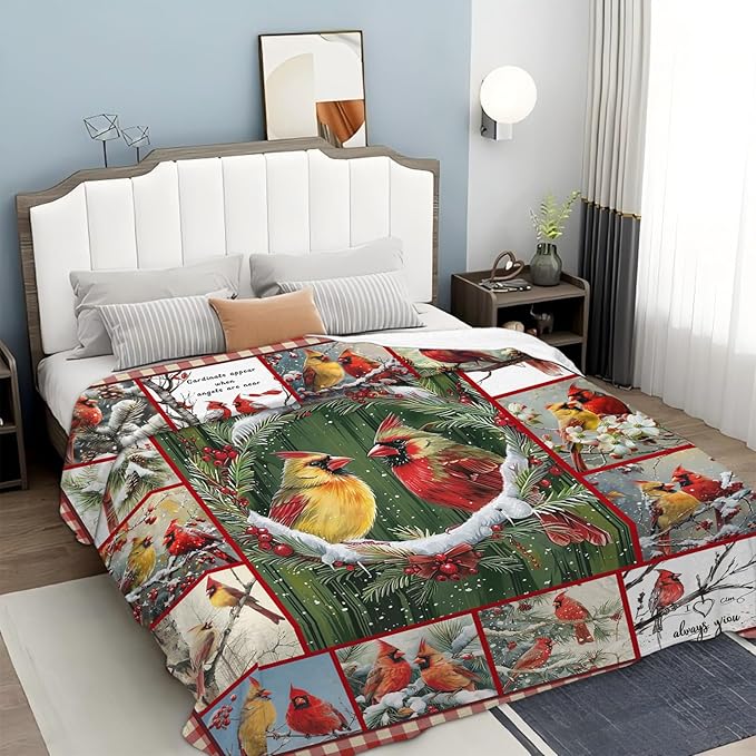 Bird Blanket for Boys Girls Christmas Red Birds Gifts Throw Blanket Cozy Plush Flannel Fleece Blankets for Bed Sofa Decor 60"x80"