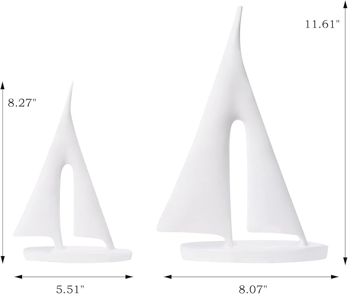 Modern Sculptures Home Decor, Sailboat Decor Ornament, Boat Decorations Statue Decor, Art Sculptures and Statues, Sailboat Gifts Home Office Bathroom Shelf Decor (White-2 Pack)