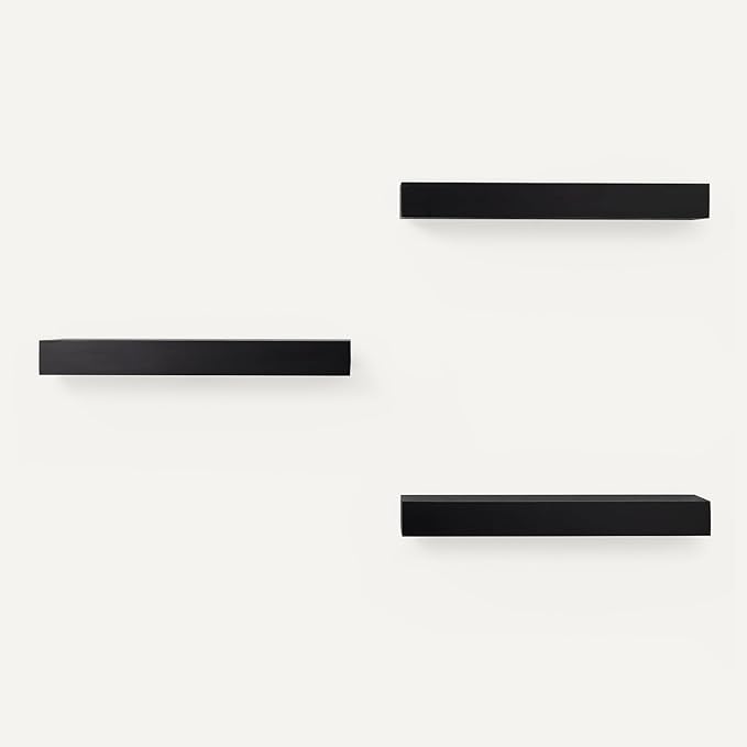 Amazon Basics Wood Floating Wall Shelves, Pack of 3, Black, 15.8" x 5" x 1.8"