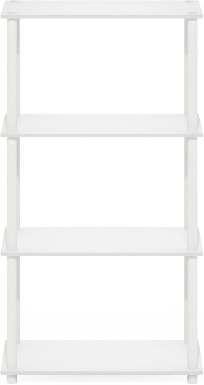 Furinno TURN-N-TUBE Storage Shelves, 4-Tier Toolless Book Shelf, Corner Shelf, Toolless Open Shelves, for Organization and Storage, Living Room, Garage, Home Office, White