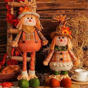 Extension-Type Scarecrow Doll for Fall Decor, Fall Gnomes,Thanksgiving Harvest Decorations, Expandable Garden Gnomes, Indoor Outdoor (Style B(boy))