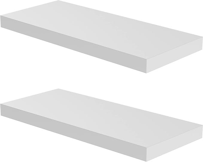 Floating Shelf, Set of 2 Wall Shelf, 30 in W x 12.75 in D x 2 in H Wooden Floating Wall Shelf with Invisible Brackets for Living Room/Bedroom/Bathroom/Kitchen Storage and Decor, White