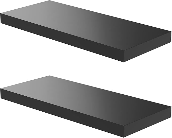 Floating Shelf, Set of 2 Wall Shelf, 30 in W x 12.75 in D x 2 in H Wooden Floating Wall Shelf with Invisible Brackets for Living Room/Bedroom/Bathroom/Kitchen Storage and Decor, Black