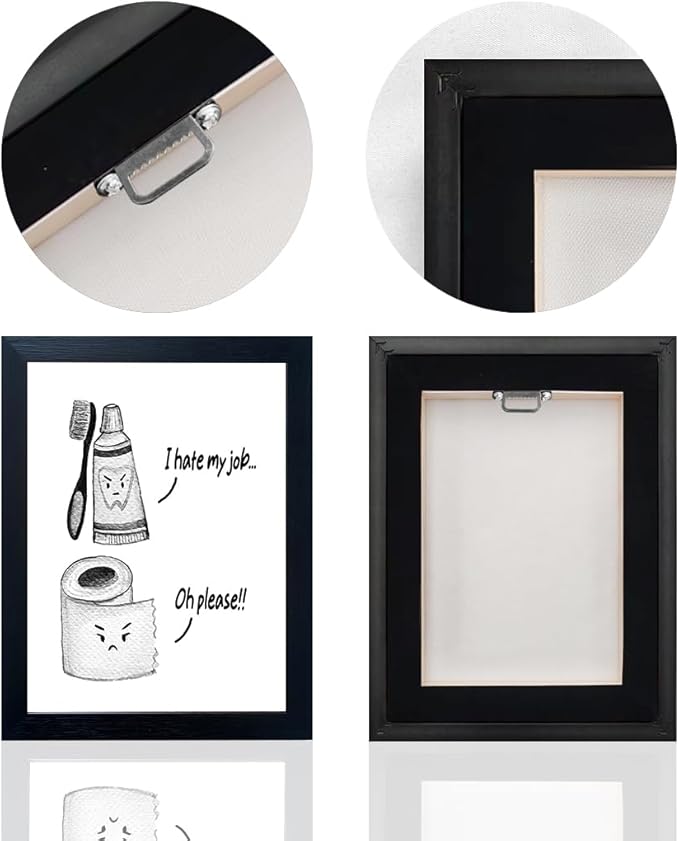 Kids Bathroom Decor Wall Art Black and White Bathroom Print Funny Toliet Paper and Toothbrush Picture Framed Artwork for Children's Washroom
