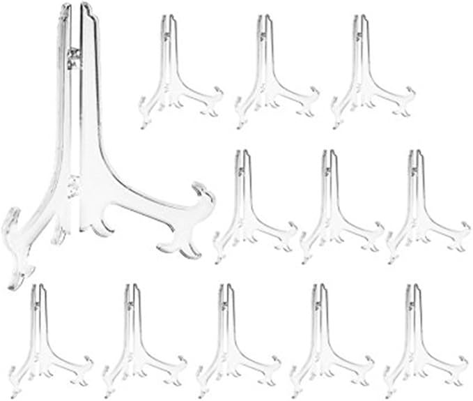Artliving 7 Inch Clear Plastic Easels or Stand/Plate Holders to Display Pictures or Other Items at Weddings, Home Decoration, Birthdays, Tables (12 Pack)