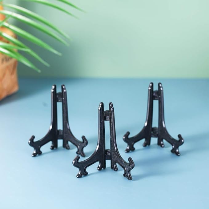 Artliving 4 Inch Black 12pcs/Set Plastic Easels Plate Display Stands Picture Frame Stand Holder
