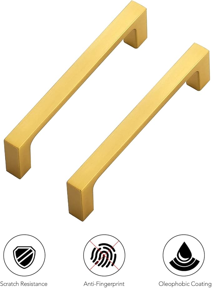 Ravinte 30 Pack Solid 4 Inch Square Cabinet Handles - Brushed Brass Drawer Pulls - Kitchen Hardware and Handles