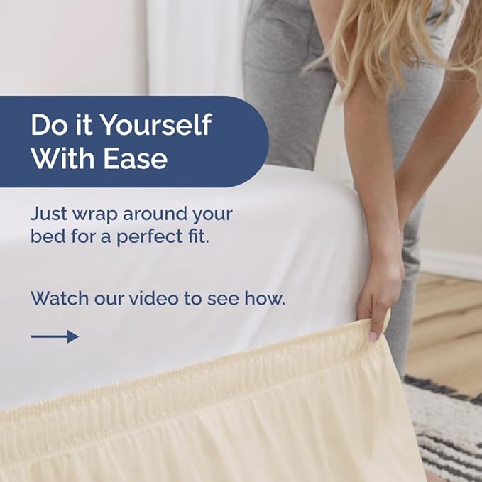 Wrap Around Dust Ruffle Bed Skirt - Off White - for King Size Beds w/ 15 Inch Drop - Easy Fit Elastic Strap - Adjustable Pleated Bedskirt w/Brushed Fabric - Wrinkle Free - Women, Men, Kids & Teens