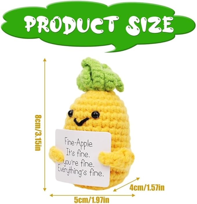 WASTIME Funny Knitted Wool Doll Toy with Positive Card - Creative Cute Mini Crochet Positive Potato Dolls Cheer Up Gift for Family Kids Friends Encouragement Decoration (Potato & Pineapple)