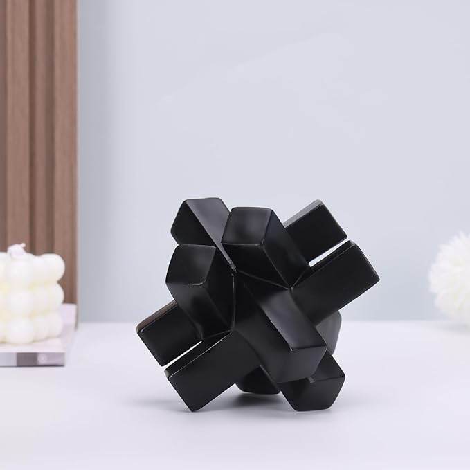 Black Knot Decor Knick Knacks for Shelves, Black Geometric Sculpture Statue Modern Decorative Objects Shelf, Black Home Décor Accents, Minimalist Bookcase Tv Stand Coffee Table Entrance Decor Objects