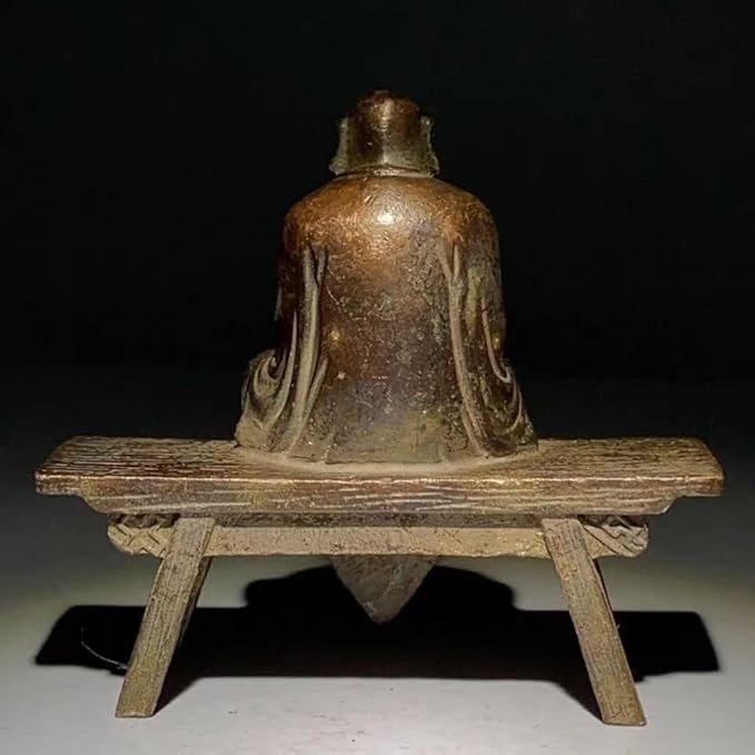Antique Solid Brass Luohan Figure Buddhist Monk Bodhidharma Sit on Stool Statue Ornament Copper Statue Figurines Brass Zen Feng Shui Meditaion Yoga Ornament Collectible Buddhist Figurine Metal Art