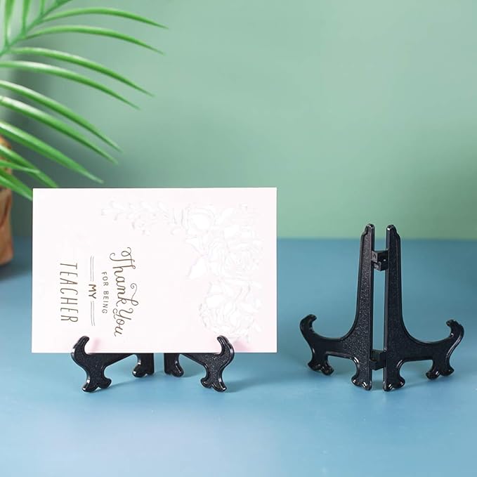Artliving 5 Inch Black 12pcs/Set Plastic Easels Plate Display Stands Picture Frame Stand Holder
