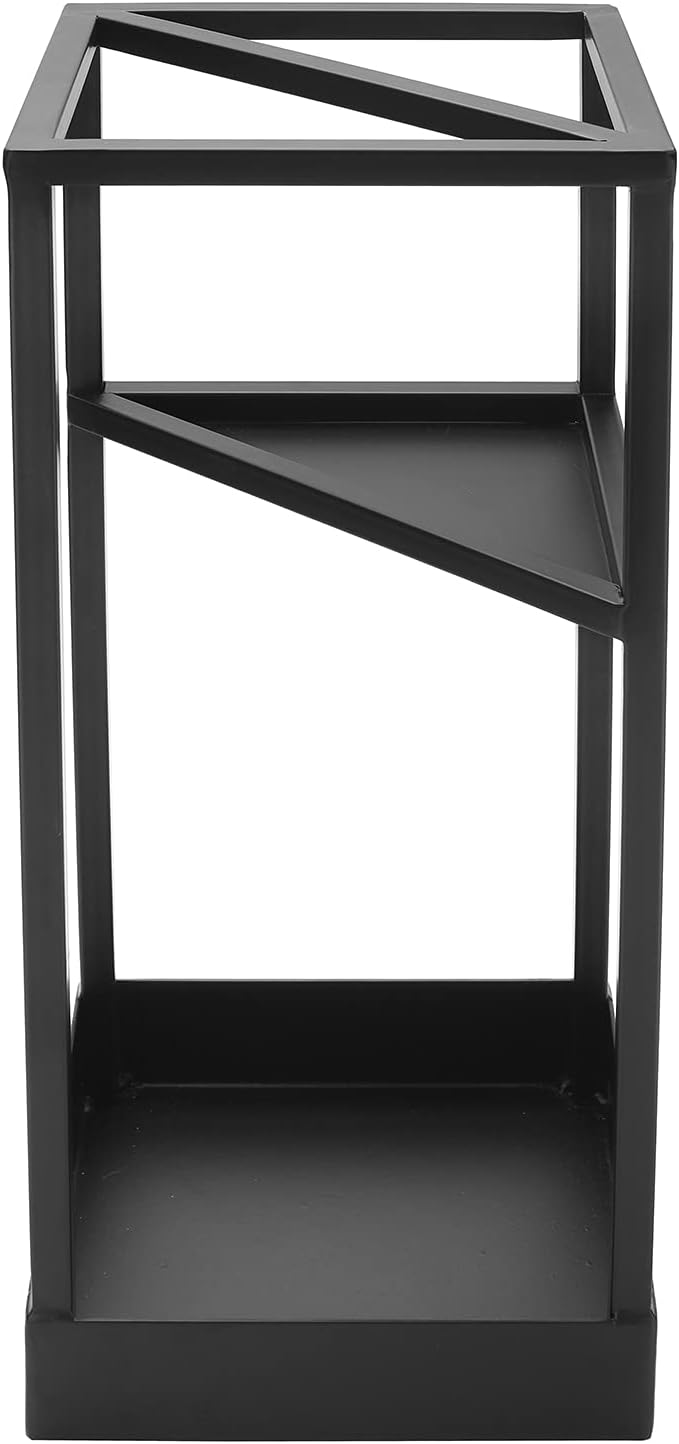 MyGift Umbrella Stand,Umbrella Holder for Entryway,20 Inch Tall Modern Metal Geometric Freestanding Umbrella Rack or Cane Holder with Shelf for Small Umbrellas and Bottom Drip Tray (Black)