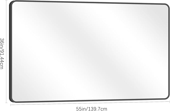 36" x 55"Bathroom Mirror, Matte Black Wall Mirror with Metal Frame, Decorative Rectangular Vanity Mirror for Bedroom Bathroom Living Room Entryway (Horizontal/Vertical)