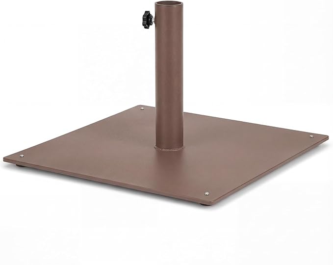 Giantex 35 lbs Patio Umbrella Base, 20 inch Heavy Duty Square Outdoor Umbrella Stand for 1.6''-1.9'' Poles, 4 Adjustable Pads Anchor Holes, Umbrella Holder for Deck Yard Poolside Garden, Brown