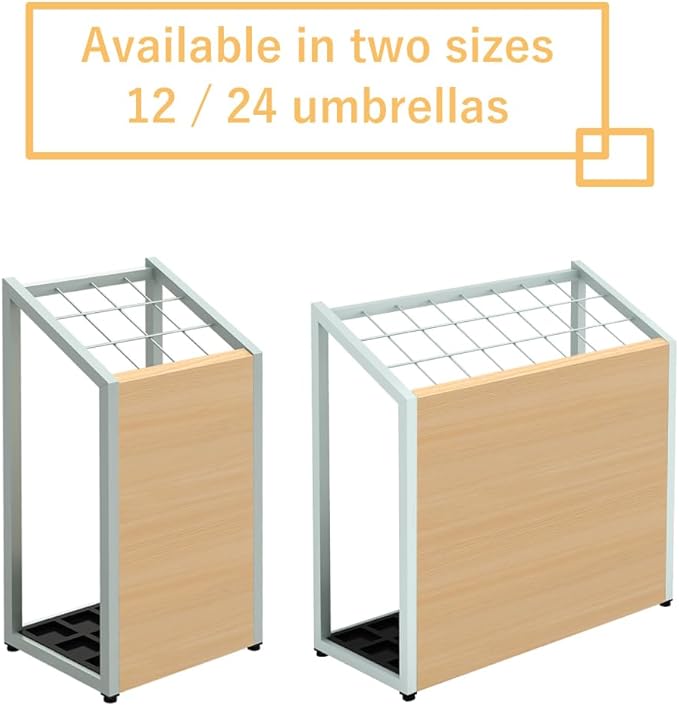 AKIRA Large Capacity Umbrella Stand for 24-Umbrellas Modern Natural Wood Grain & Gray Metal Entryway Organizer Rack Holder for Office or Lobby, Model US-US-0625-GYNA