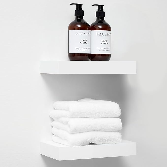 Homeforia White Floating Shelf 12 inch, High End Solid Real Wood Small 12inch Floating Shelves for Wall Mounted, White Wooden 12 in Floating Shelves, Heavy Duty Bracket, 12 X 6.5 X 1.75 inch, Set of 2