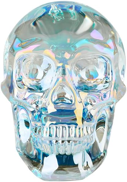 Crystal Halloween Skull Skeleton Decor, Glass Skull Gifts for Men Home Decorations with Gift Box, Art Glass Day of The Dead Skull Halloween Paperweights Collectibles (Clear)