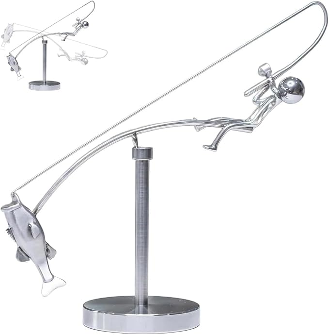 Fishing Balancing Sculpture Kinetic Balance Art Desk Decor Toy Fisherman Physics Statue Home Office Room Decor Aesthetic