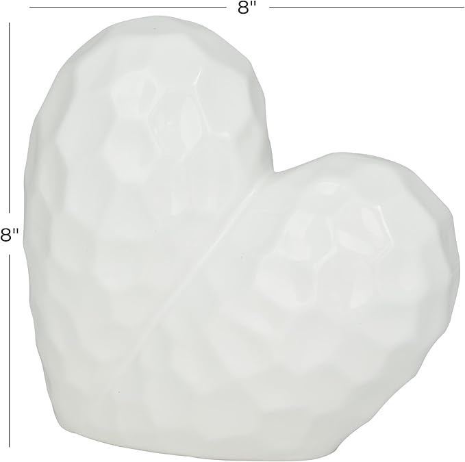 Deco 79 Porcelain Ceramic Heart Decorative Sculpture Dimensional Angled Origami Inspired Home Decor Statue, Accent Figurine 8" x 3" x 8", White
