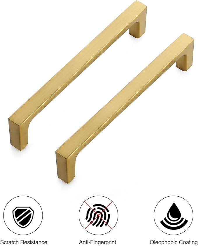 Ravinte 15 Pack Solid 5 Inch Kitchen Square Cabinet Handles Brushed Brass Drawer Pulls Kitchen Cabinet Hardware Handles