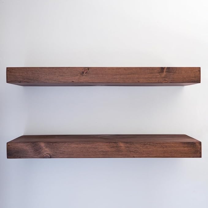 Urbandi Modern Floating Shelves 3 Inches Thick for Wall, Wide Shelves for Kitchen, Living Room, Bedroom, and Bathroom, Natural Pine Wood, Rustic Wooden Shelf, (Set of 2) (Provincial, 48Lx3Hx6D)