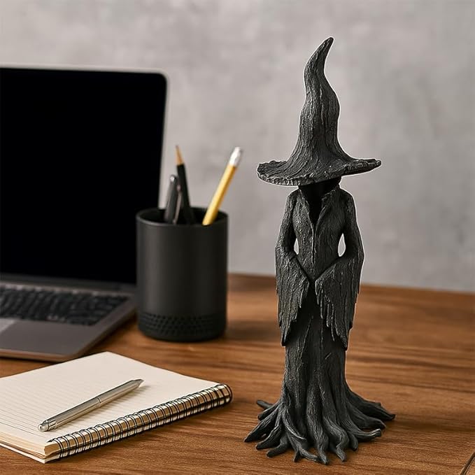Cracker Barrel Witch Statue – Halloween Witch Statue,Hand-Painted Gothic Guardian for Home & Mantel, Retro Magician Resin Figurine, Dark Fantasy Collectible