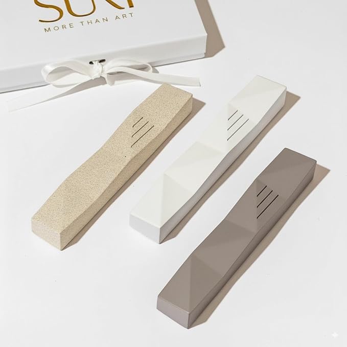 SURI Jewish Mezuzah for Door – 4 Inch White Concrete Mezuza Case with Printed Scroll, Fits a 3 Inch Mezuzzah Scroll, Self-Stick Adhesive, Gift Box Included