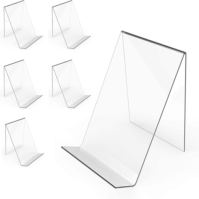 Boloyo Acrylic Book Stand Without Ledge,6 Inch 6PC Clear Acrylic Display Easel Transparent Display Stand Holder Tablet Holder for Displaying Pictures,Books,Artworks, CDs