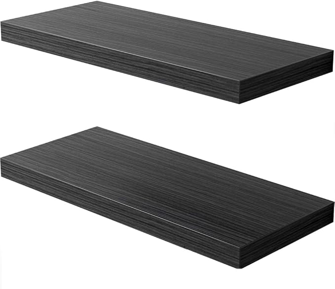 Floating Shelf, Set of 2 Wall Shelf, 36 in W x 12.75 in D x 2 in H Wooden Floating Wall Shelf with Invisible Brackets for Living Room/Bedroom/Bathroom/Kitchen Storage and Decor, Black Wood