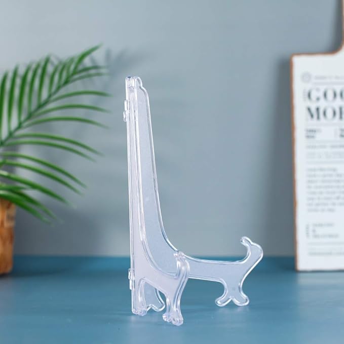 Artliving 10 Inch Clear Plastic Easels or Stand/Plate Holders to Display Pictures or Other Items at Weddings, Home Decoration, Birthdays, Tables (6 Pack)