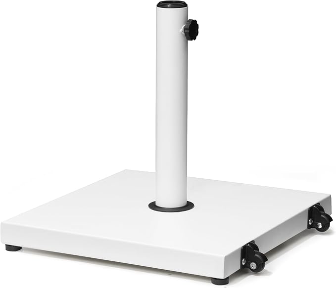 Patio Umbrella Base 43lbs Outdoor Umbrella Stand with Wheels, Heavy Duty Square Concrete Stand Market Umbrella, White