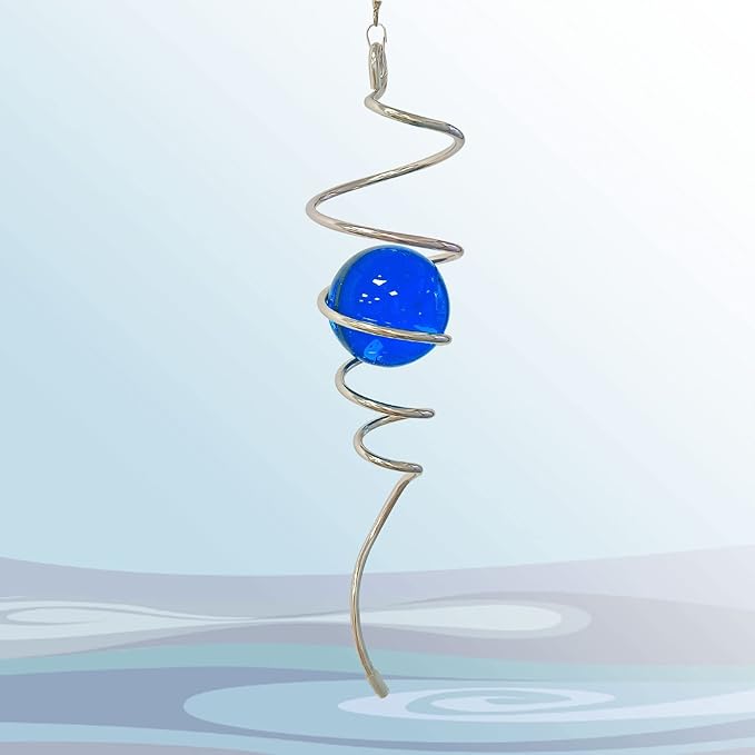 Wind Spinner Tail Gazing Ball Spiral Tail Wind Spinner Stabilizer Sun Catcher Visual Illusion in Spinning Yard Art Decor,Indoor Outdoor Garden Decoration Wind Sculptures-13 in(Dark Blue)