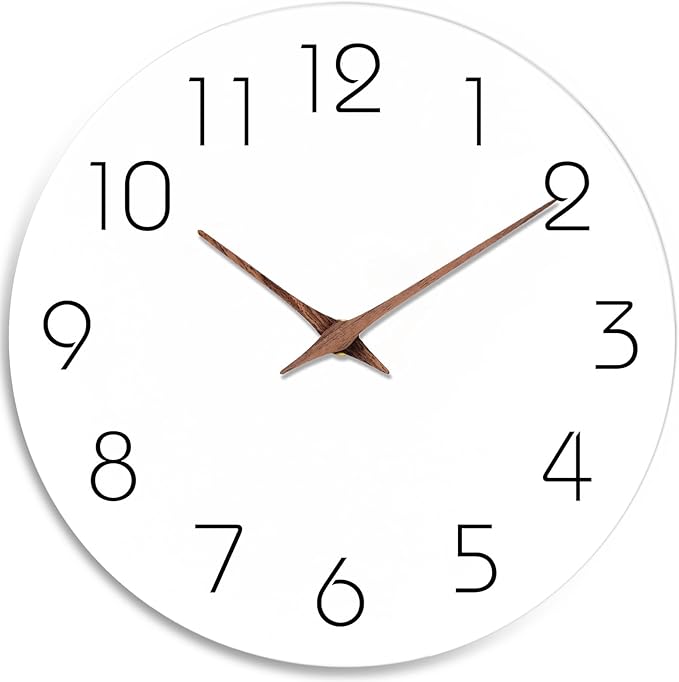 Mosewa Wall Clock 10 Inch Silent Non Ticking Battery Operated White Modern Office Simple Minimalist Decorative for Kitchen Home Bathroom Living Room