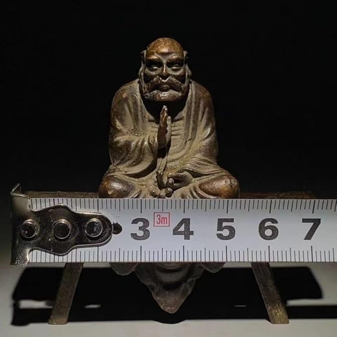 Antique Solid Brass Luohan Figure Buddhist Monk Bodhidharma Sit on Stool Statue Ornament Copper Statue Figurines Brass Zen Feng Shui Meditaion Yoga Ornament Collectible Buddhist Figurine Metal Art