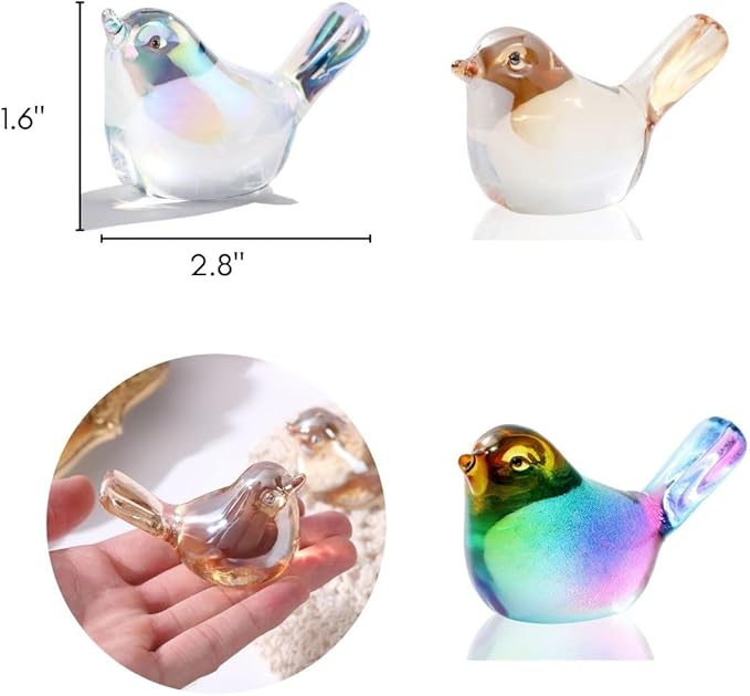 Crystal Glass Bird Figurines Dazzle Clear Glass Bird Decoration Paperweight Hand Blown Glass Art Animal Collectible Figurines Gift for Women