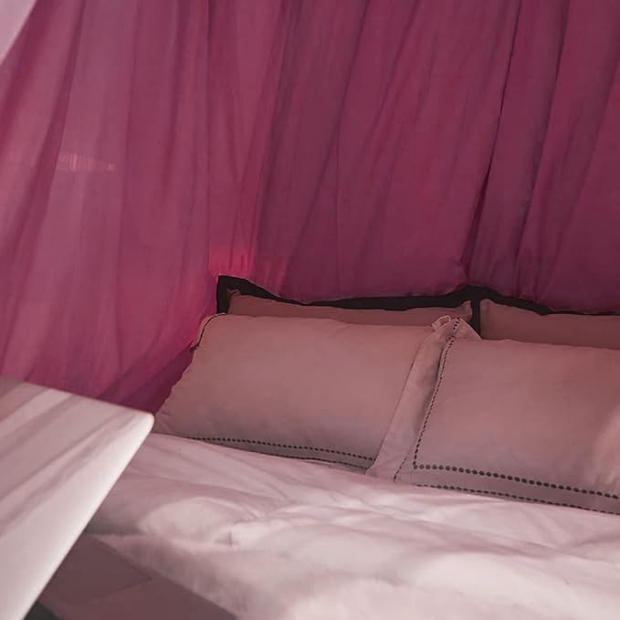 Kertnic Luxurious Bed Canopy for Girls & Adults - Double Layer Princess Canopy with Lace, Round Dome Mosquito Netting for Queen/King Bed Tent (Purple)