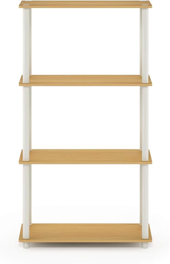 Furinno Turn-N-Tube 4-Tier Multipurpose Shelf Display Rack, Round Tubes, Blonde Maple/White