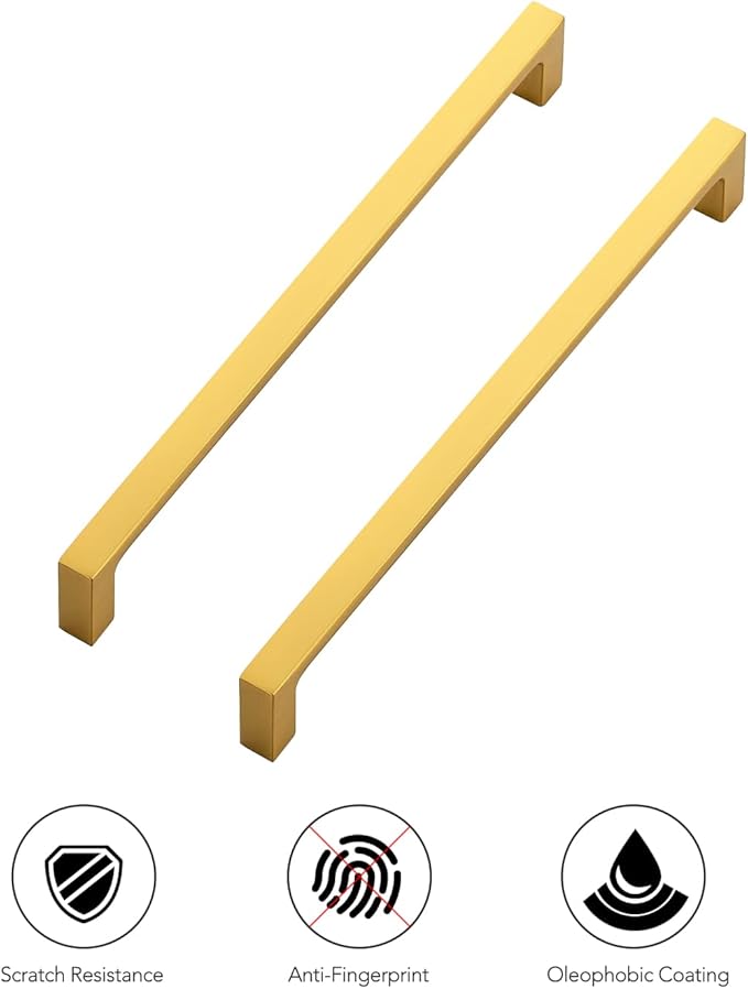 Ravinte 15 Pack Solid 7-1/2 Inch Square Cabinet Handles - Brushed Brass Drawer Pulls - Kitchen Hardware and Handles