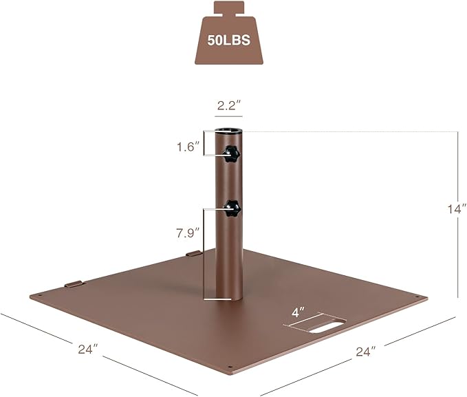 Tangkula 50 LBS Patio Umbrella Stand, Heavy Duty Umbrella Stand w/Wheels & Handle, Fits for 1.6’’-1.9’’ Umbrella Pole, Outdoor Square Umbrella Base for Deck, Pool, Garden, Backyard (Bronze)