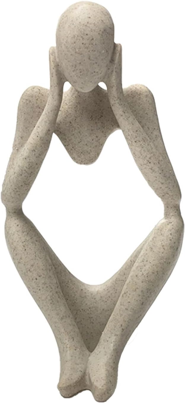 Sandstone Resin Thinker Style Abstract Sculpture Statue Collectible Figurines Home Office Bookshelf Desktop Decor(Sandstone - think Deeply)