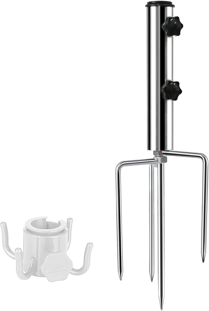 Beach Umbrella Sand Anchor with 4 Legs, Removable & Adjustable Heavy Duty Metal Sun Holder, Outdoor Umbrella Stand Steel Anchor for Beach Grass Sand (Small)